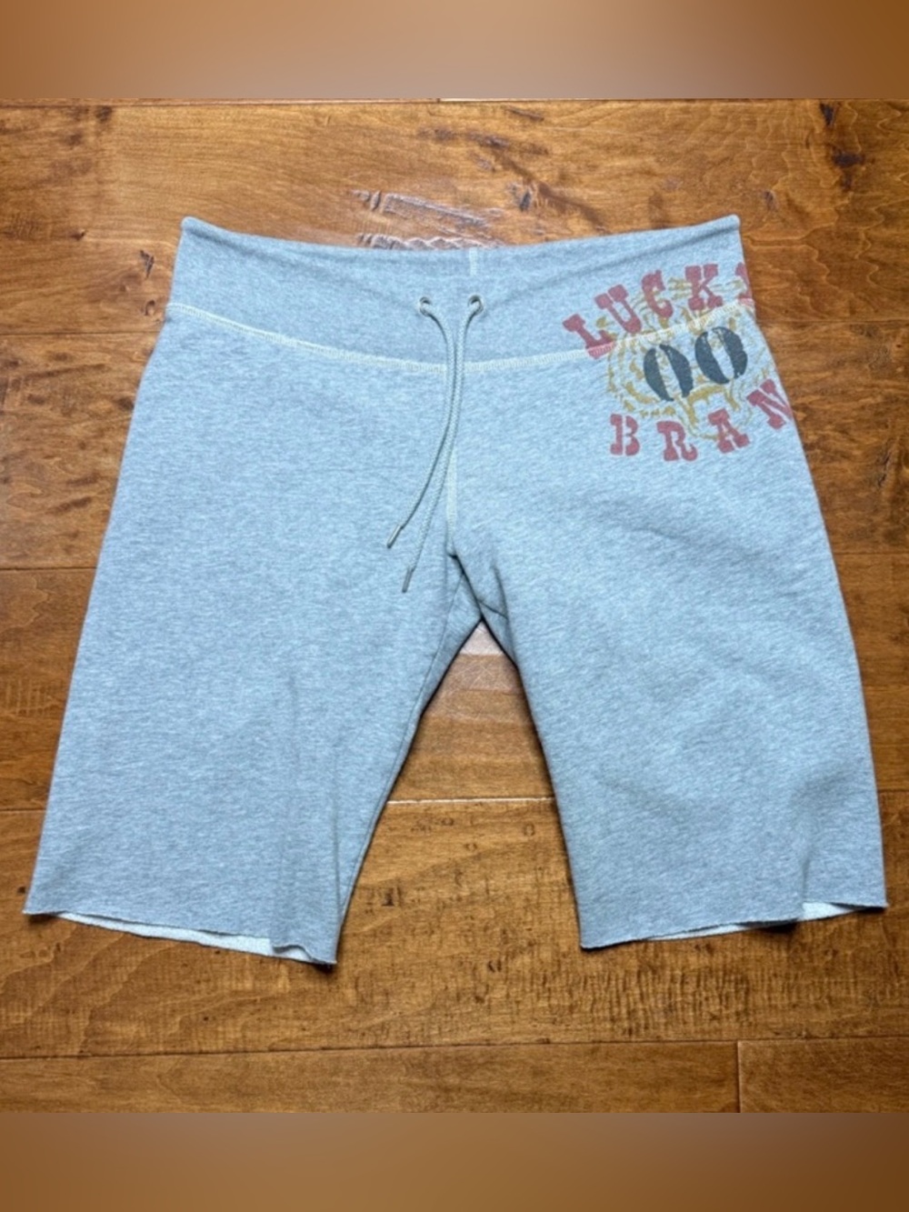 Lucky Brand Y2K Sweat Shorts Gray Logo Cutoff Raw Hem M